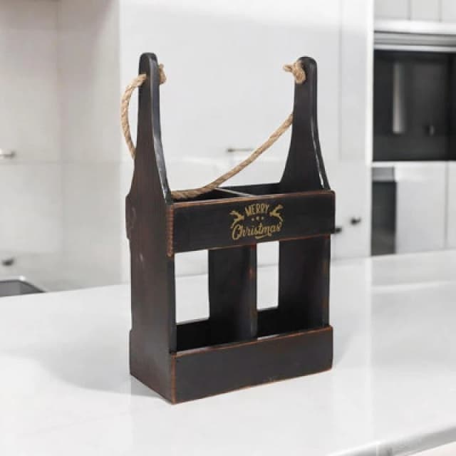 MSL 39CM WOODEN BLACK 2 BOTTLE WINE HOLDER