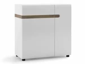 Furniture To Go Chelsea White High Gloss and Truffle Oak 1 Drawer 2 Door Sideboard Flat Packed