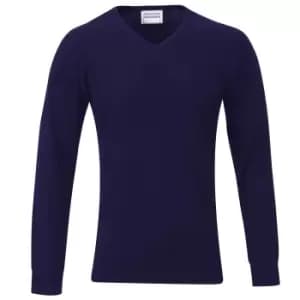 Maddins Mens 14 Gauge V Neck Fully Fashioned Jumper / Sweatshirt (S) (Navy)