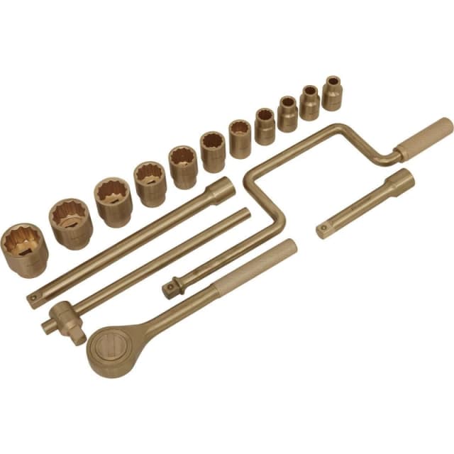 Loops 17 Piece Non Sparking Socket Set - 1/2" Sq Drive - 10 to 32mm Sockets - Case Multi