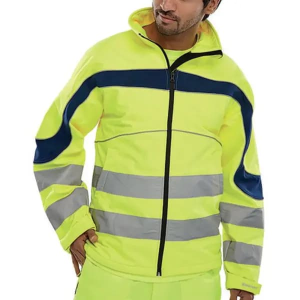 Beeswift Beeswift Eton High Visibility Soft Shell Jacket Saturn Yellow/Navy Blue 6XL ET40SY6XL