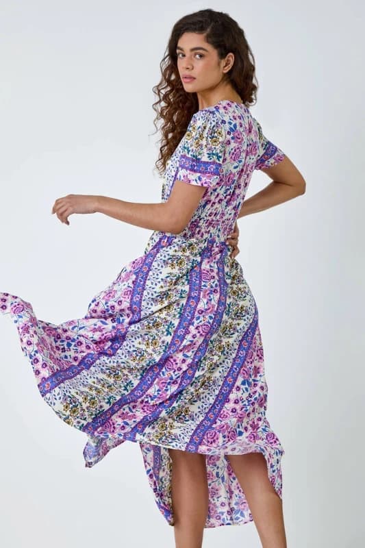 Roman Womens Abstract Print Button Maxi Dress in Purple Size: 10 Purple Female 10