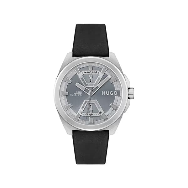 HUGO 1530240 Expose Stainless Steel Black Leather Strap Watch - W45335