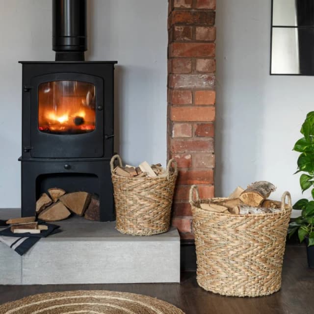 Ivyline Water Hyacinth Woven Log Basket With Handles (Set Of 2) - Brown