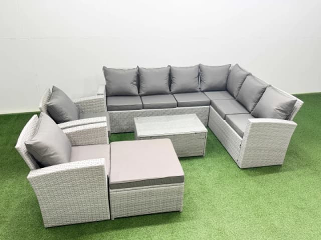 Fimous Garden Outdoor Rattan Furniture Sets 9 Seater Rattan Garden Sofa Set in Light Grey Light Grey Unisex
