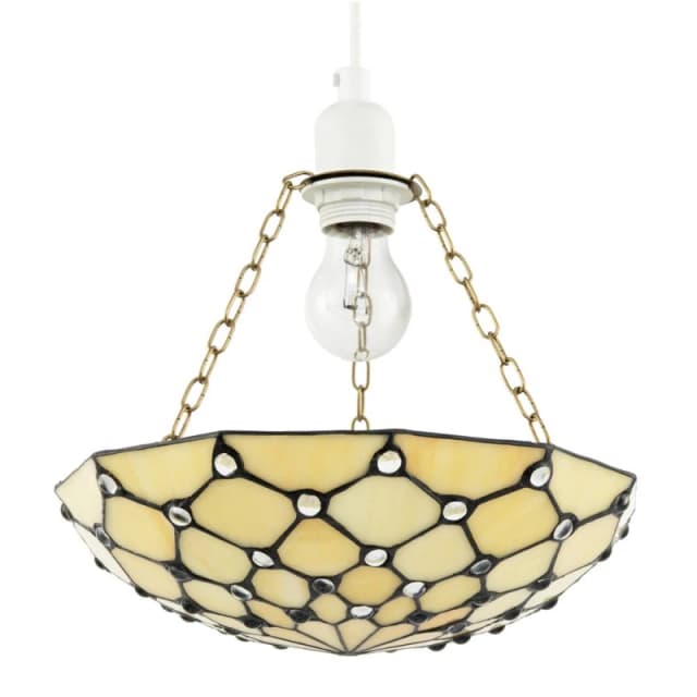 Happy Homewares Amber Toned & Clear Beaded Tiffany Glass Easy Fit Bowl Pendant Shade Amber Unisex