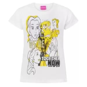 Beauty And The Beast Girls We Are Together Now Belle T-Shirt (5-6 Years) (White/Yellow/Black)