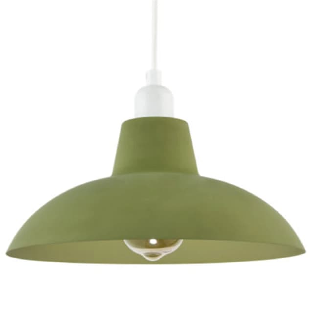 Happy Homewares Industrial Retro Designed Matte Olive Curved Metal Pendant Light Shade