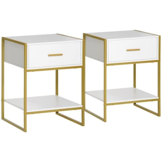 Homcom Modern Bedside Table Set Of 2 Side Table Shelf Drawer Bedroom, White 831-534
