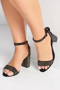 Faux Suede Diamante Embellished Heels
