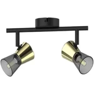 Zumaline Cento Twin Ceiling Spotlight, Matt Black, Gold, 2x G9