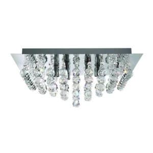 4 Light Square Ceiling Semi Flush Light Chrome, Crystal Glass, G9