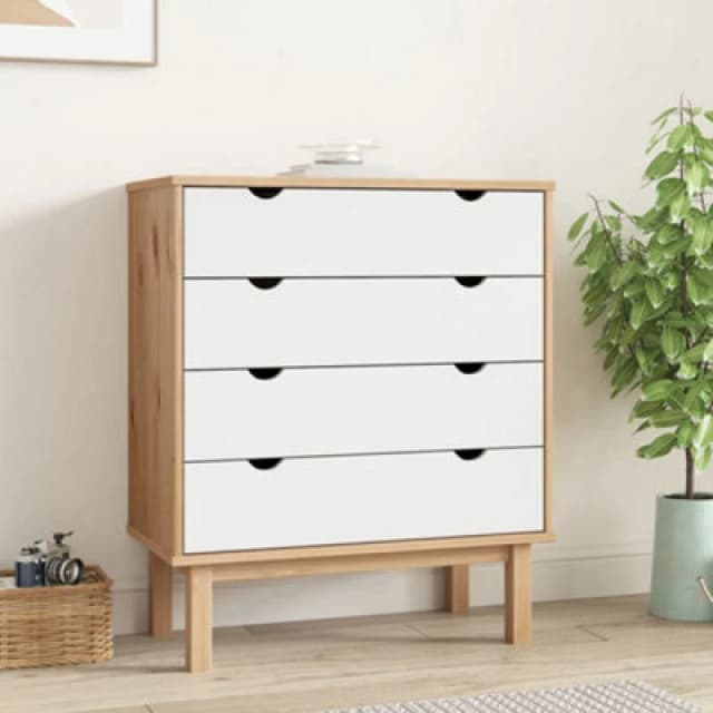 Vidaxl Drawer Cabinet Otta Brown&white 76.5X39.5X90Cm Solid Wood Pine, White 348584