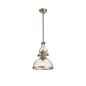 Worcester Ceiling Pendant, E27, Antique Brass With Round 30cm Antique Brass, Clear Glass Shade