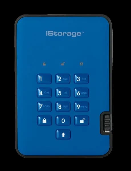 iStorage diskAshur2 4TB Mobile External Hard Drive in Blue - USB3.1