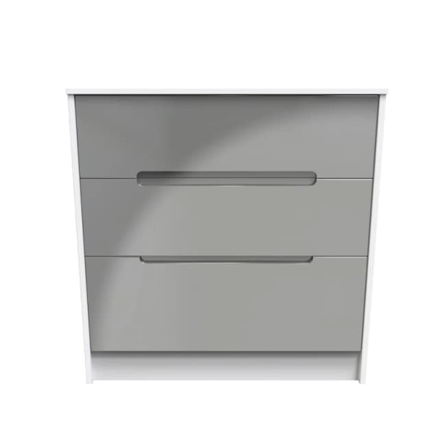 Turin 3 Drawer Deep Chest In Grey Gloss & White (Ready Assembled)