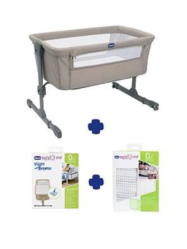chicco Next2Me Starter Bundle with Crib, Mattress Protector & 2 sheets in Beige Beige Unisex