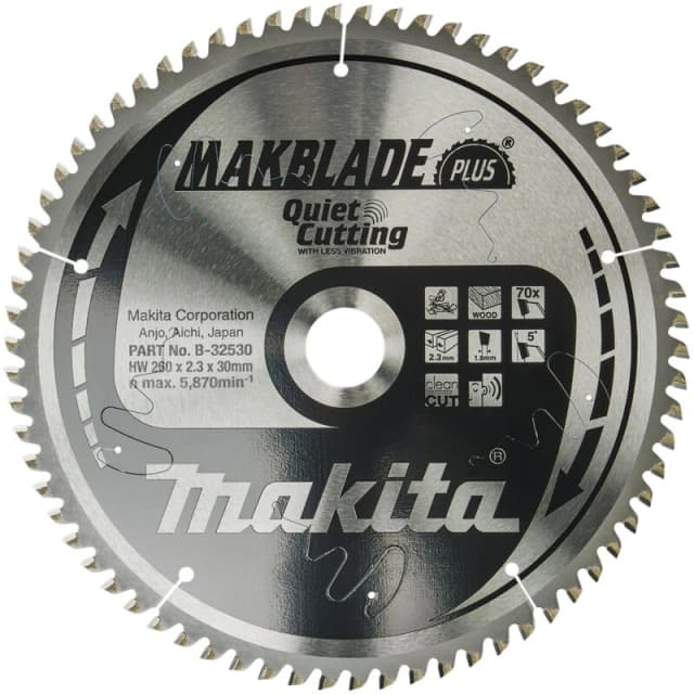 Makita MAKBLADE PLUS Circular Mitre Saw Blade for Wood B-32530 Diameter: 260mm