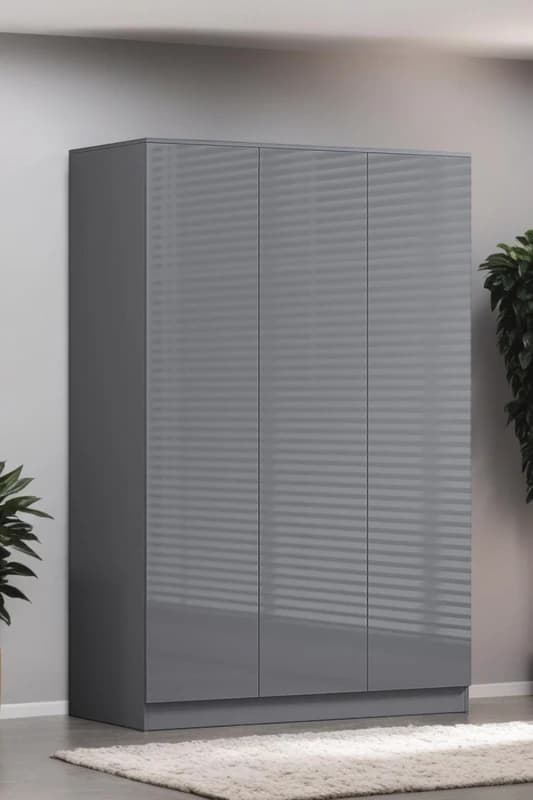 FWStyle FWStyle Grey Gloss 3 Door Wardrobe Push To Open Soft Close Grey One Size Unisex 5056413127624