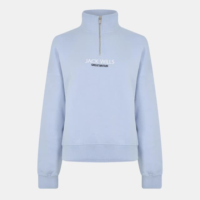 Jack Wills Honeylane Half Zip Sweatshirt Womens Soft Blue female 6 (2XS)