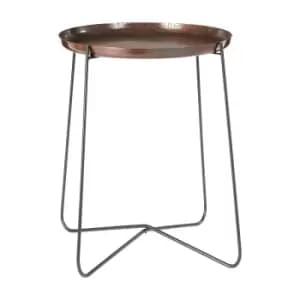 Copper Finish Snakeskin Textured Side Table with Minimal Iron Legs