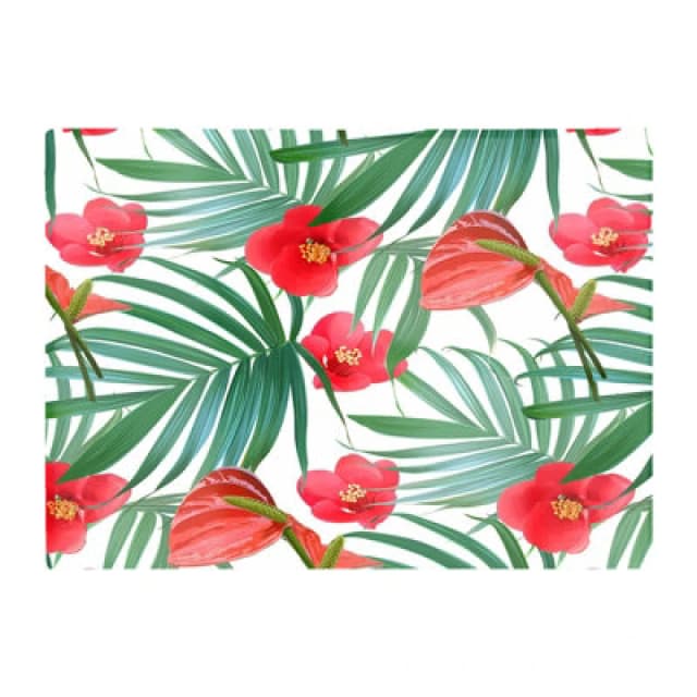 Warren Reed Designer Tropical Flowers Palm Leaves Hawaiian Glass Chopping Board