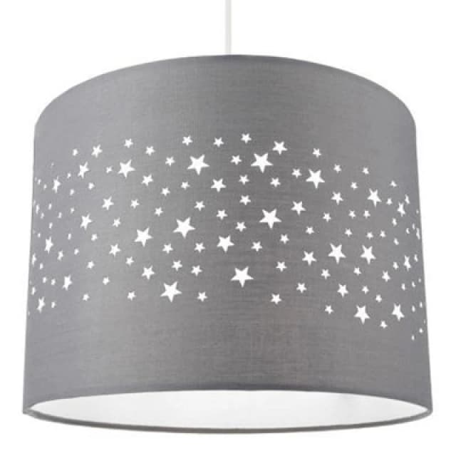 Happy Homewares Stars Decorated Children/kids Soft Grey Cotton Bedroom Pendant Or Lamp Shade