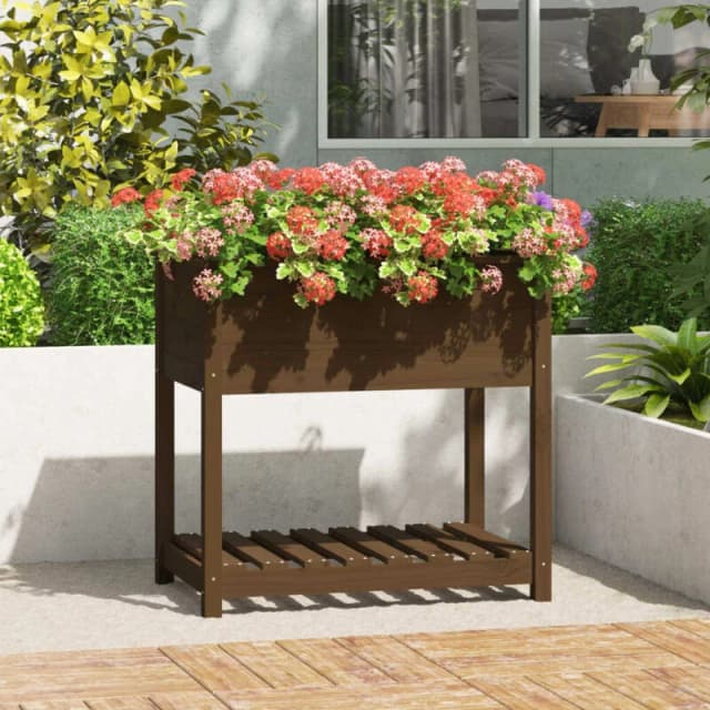VIDAXL Planter with Shelf Honey Brown 82.5x54x81cm Solid Wood Pine Vidaxl 823783