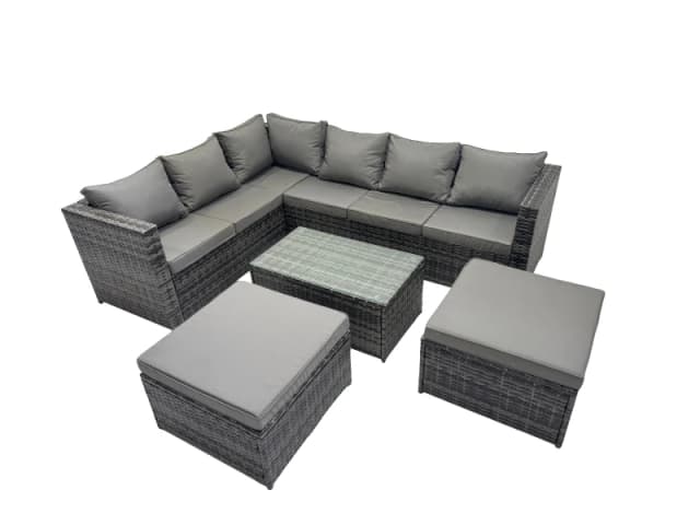Fimous Outdoor Rattan Garden Furniture Set with 2 Big Stools Dark Grey Mixed Dark Grey Unisex
