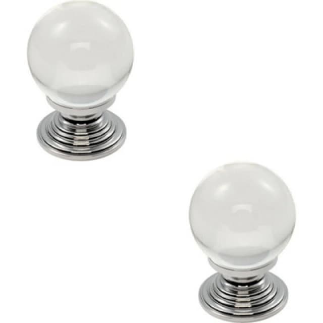 Loops 2x Crystal Ball Cupboard Door Knob 30mm Diameter Clear Translucent & Chrome Multi unisex