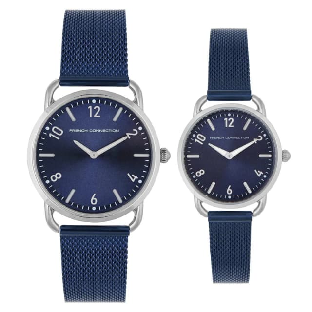 French Connection Analog Blue Dial Pair Watch Blue unisex One Size