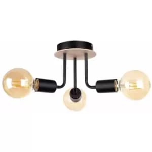 Netlighting Luna Multi Arm Semi Flush Ceiling Light Wood, Black, 25cm, 3x E27