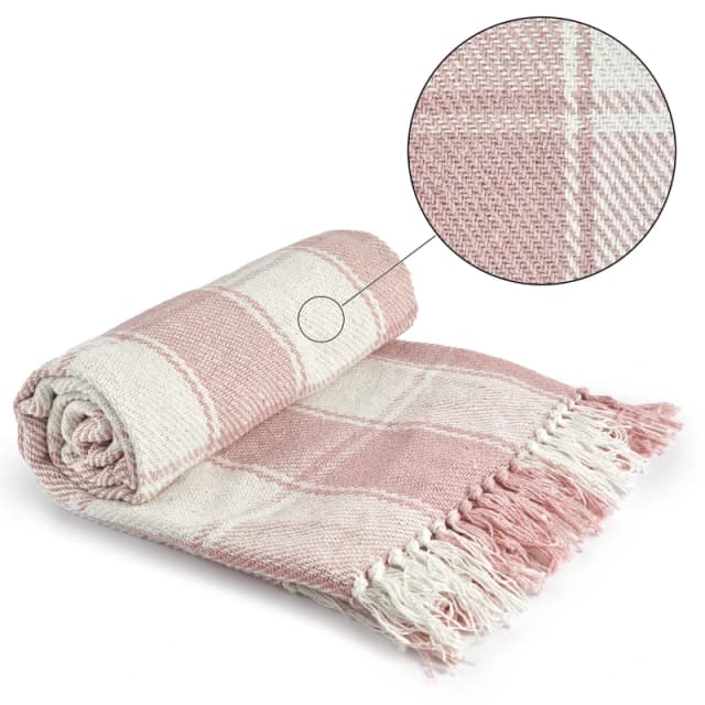 Emma Barclay Throw Blanket Cotton Check Design Frisco Blush Pink unisex 178x254cm
