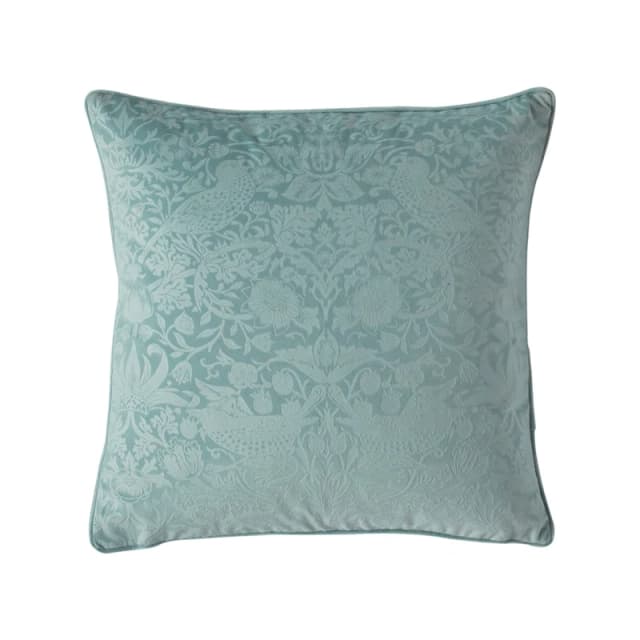 William Morris At Home Strawberry Thief Embossed Cushion, 50x50cm, Seafoam