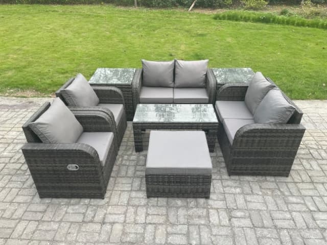 Fimous 8 Piece Rattan Garden Furniture Set Outdoor Patio Sofa, Table and Chairs Garden Table Ideal for Pool Side, Balcony, Outdoor Patio Set Dark Grey