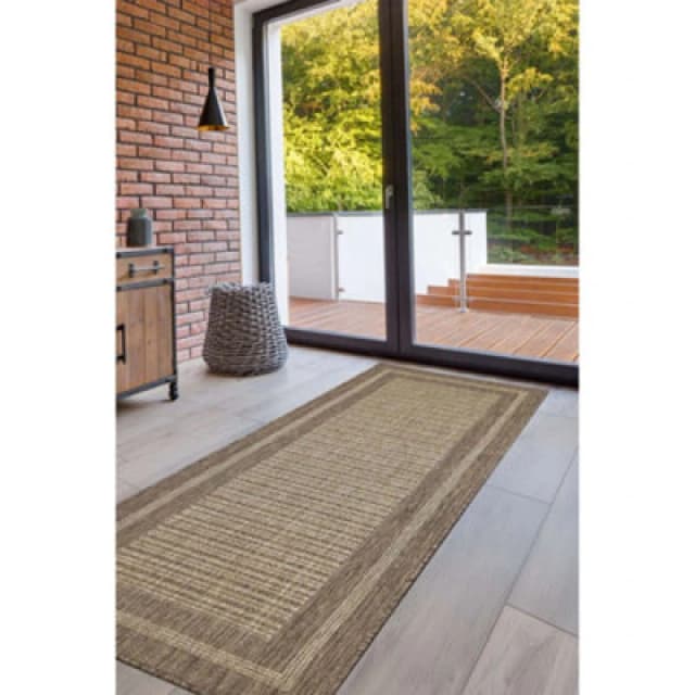 Melrose County Flatweave Latte Bordered Indoor Non-Slip Large Area Runner Rug 060/230Cm
