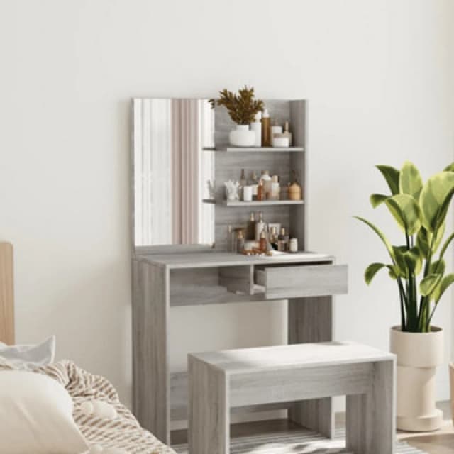 Vidaxl Dressing Table With Mirror Grey Sonoma 74.5X40X141 Cm, Grey 820491