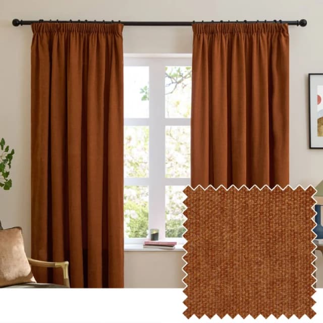 Furn Soft Chenille Blackout Pencil Pleat Curtain Pair in Burnt Orange Size: 117cm width x 137cm drop Burnt Orange Unisex 117cm width x 137cm dro