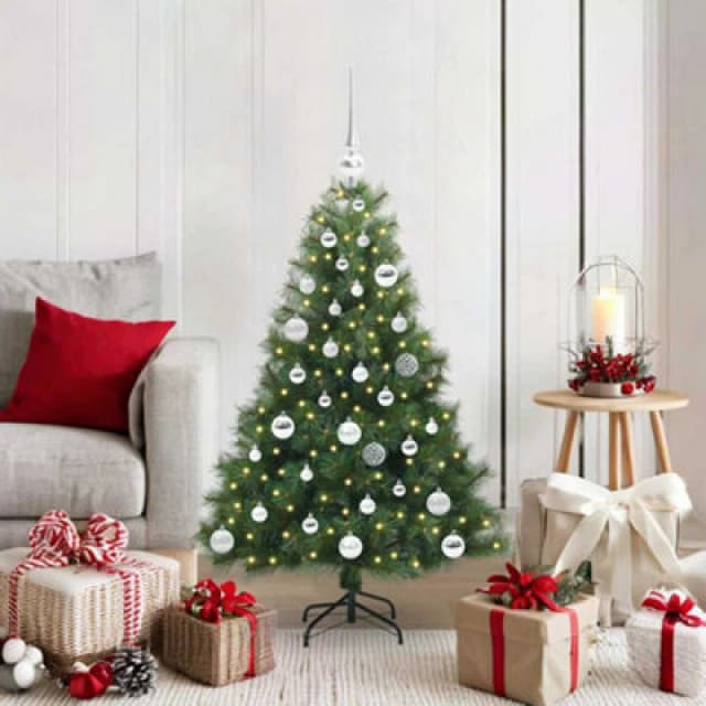 vidaXL Artificial Christmas Tree with 150 LEDs, Silver Balls Green 120 x 74cm PE and PVC, Green 3397762