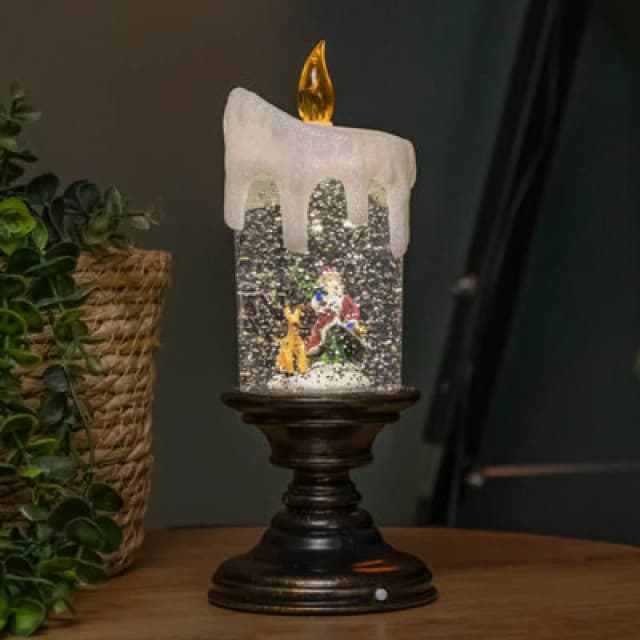 Samuel Alexander 25Cm Snowtime Dual Power LED Christmas Glitter Water Spinner Candlestick Santa Scene