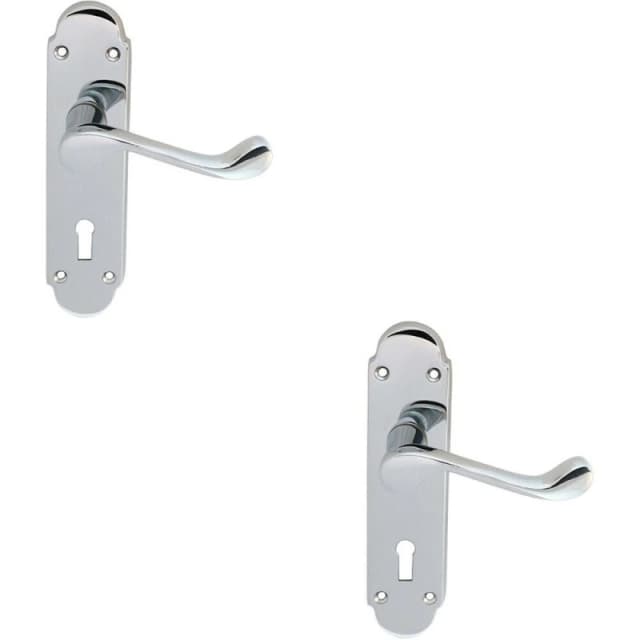 Loops 2x PAIR Victorian Upturned Handle on Lock Backplate 170 x 42mm Polished Chrome Multi