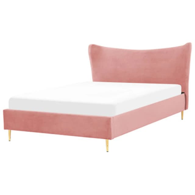 Beliani Bed Velvet Chaleix 160 X 200 Cm (Eu King Size) Peach Pink