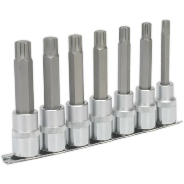 Loops 7pc Ribe Star Socket Bit Set - 1/2" Square Drive - 100mm Long S2 Steel Shafts Metallics