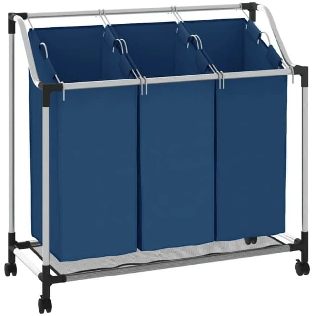 VIDAXL Laundry Sorter with 3 Bags Blue Steel Vidaxl 8719883891002