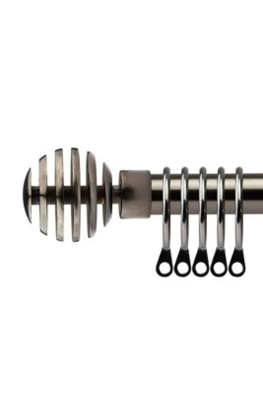 16-19mm Geneva Extendable Metal Curtain Pole Set Black Silk 120-210Cm