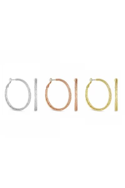 Tri Tone Diamond Cut Large Twist Disco Hoop Earrings - Pack of 3