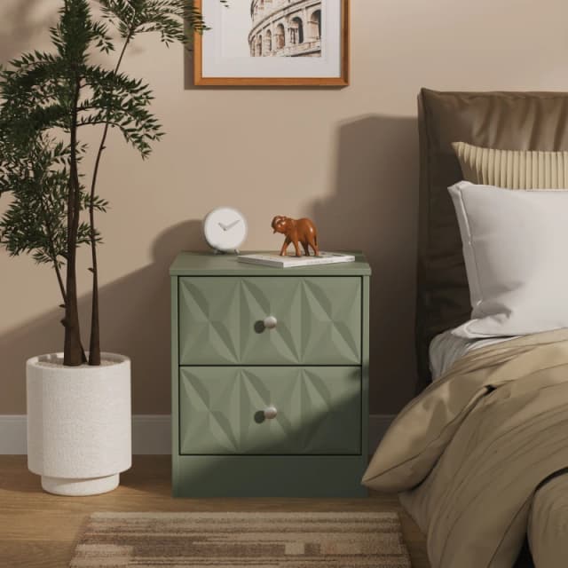Genoa Ready Assembled Matt Green 2 Drawer Bedside Chest (H)521mm (W)450mm (D)395mm