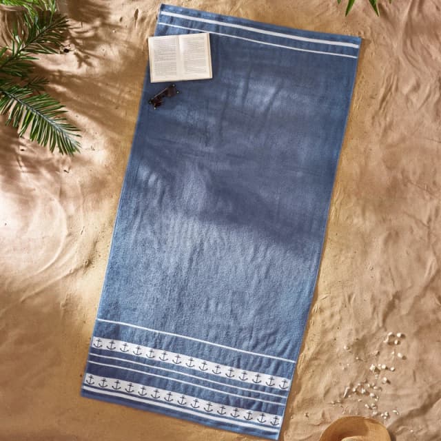 Catherine Lansfield Anchors Absorbent Beach Towel Blue