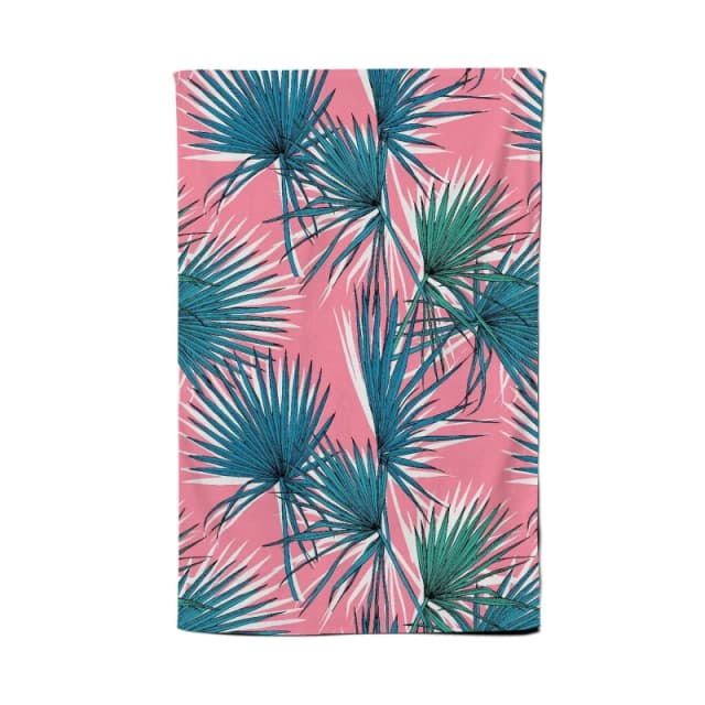Warren Reed - Designer Pink Green Fan Palms Tea Towel Pink Unisex