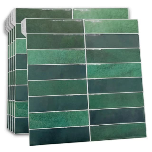 Walplus Dark Mose Green Rectangular 3D Sticker Tile 12 X 12" / 30.5 X 30.5cm - 6Pcs Peel And Stick On Wall Tiles